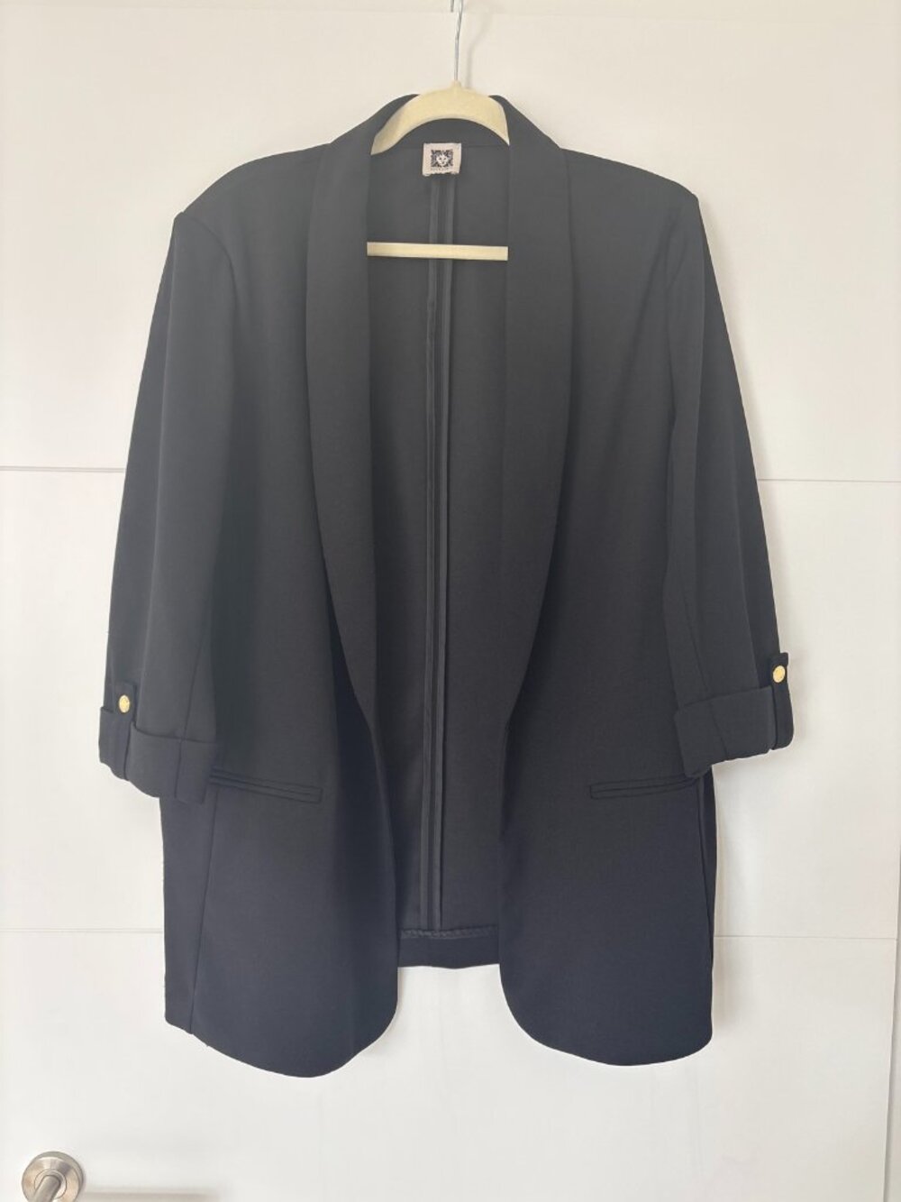 Anne Klein Black Open Front Blazer Shawl Collar 3/4 Sleeve Size 1X